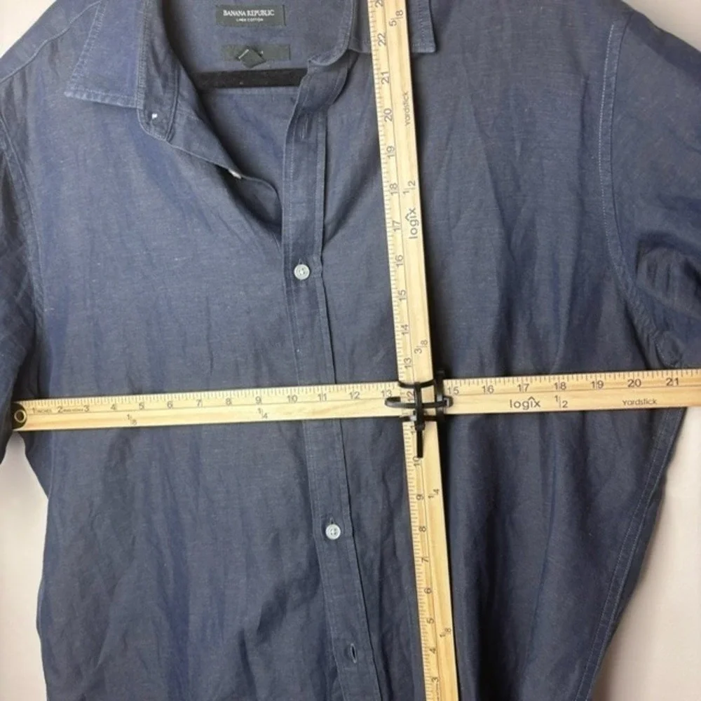 Mens XL Banana Republic Button-Up Shirt Blue Linen Short Sleeve Slim Fit Modern